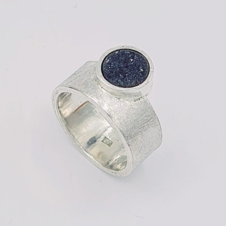 Ring mit Druise schwarz,  925er Sterling Silber